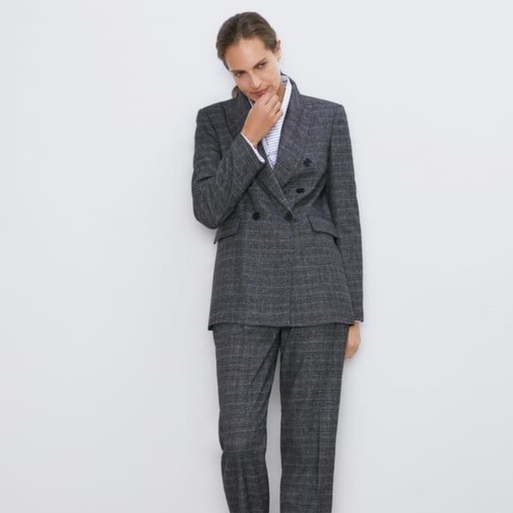 Zara Plaid Double Breasted Blazer Size L - Picture 1 of 7